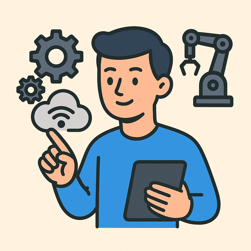 Industriële machines verbonden via een digitaal netwerk, symboliserend IIoT